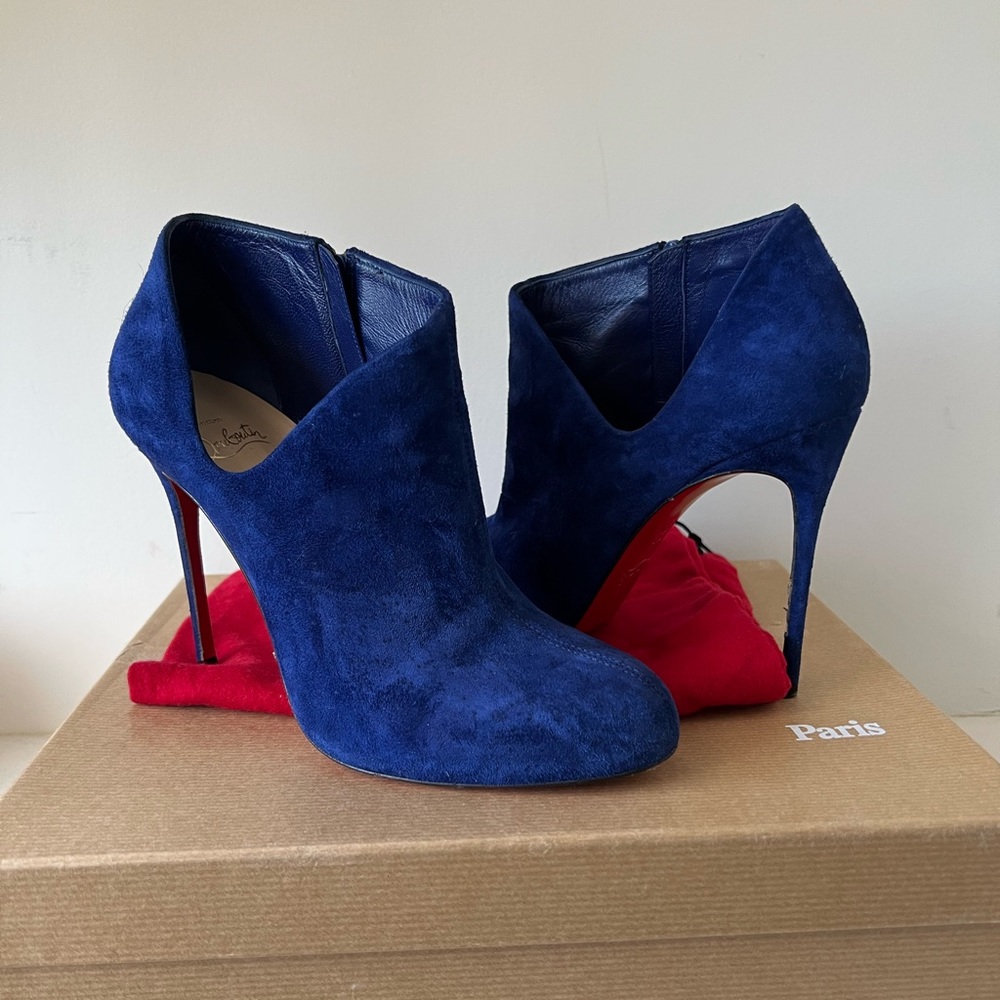 Christian Louboutin Suede Blue Ankle Boots